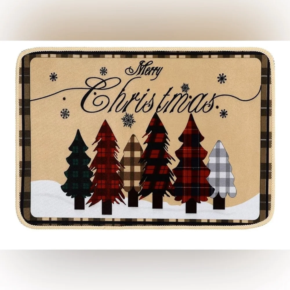 NEW Merry Christmas Trees Winter Doormat Bath Mat Rug Non-Slip 16x24”